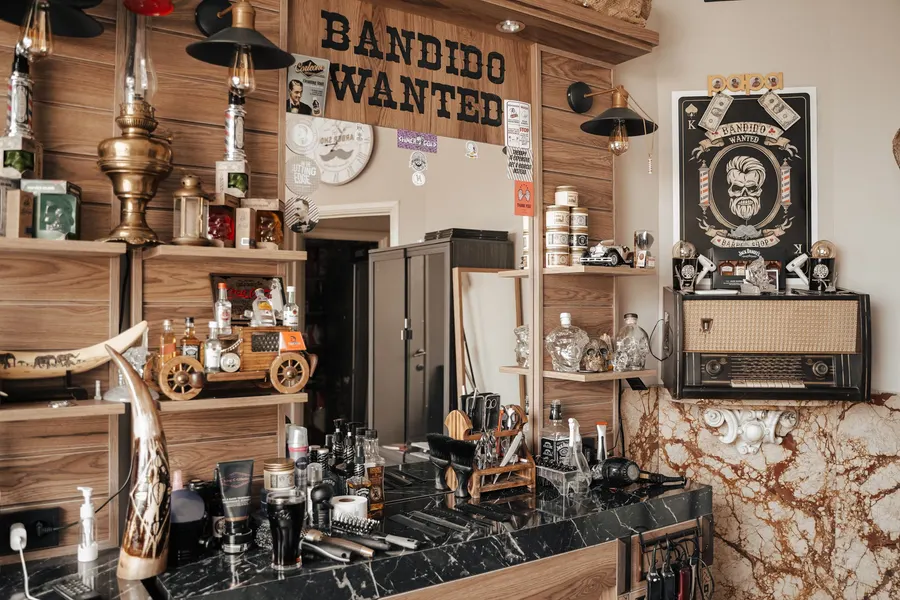 Barbershop interior with chairs and mirrors