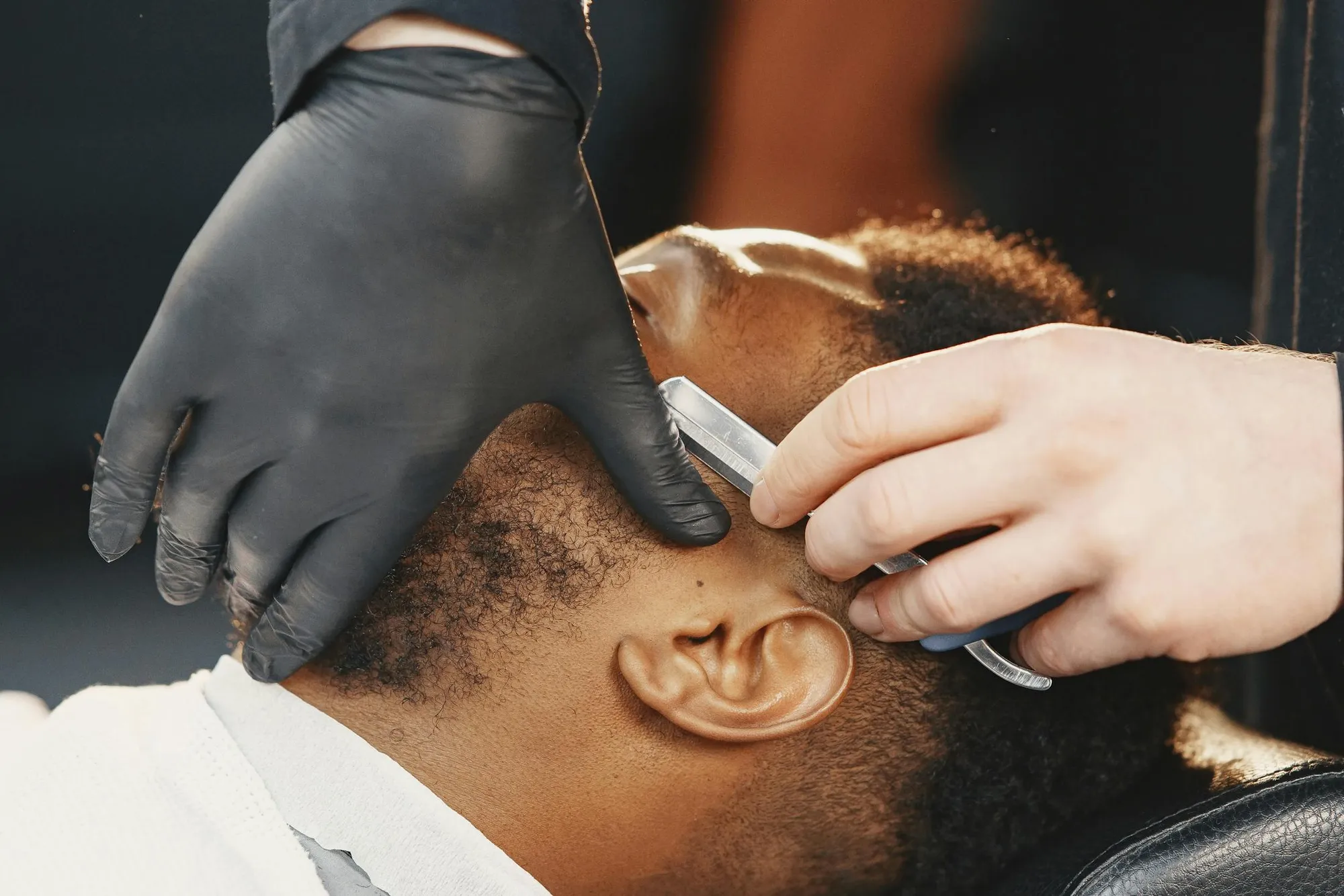 Traditional hot-towel straight-razor shave