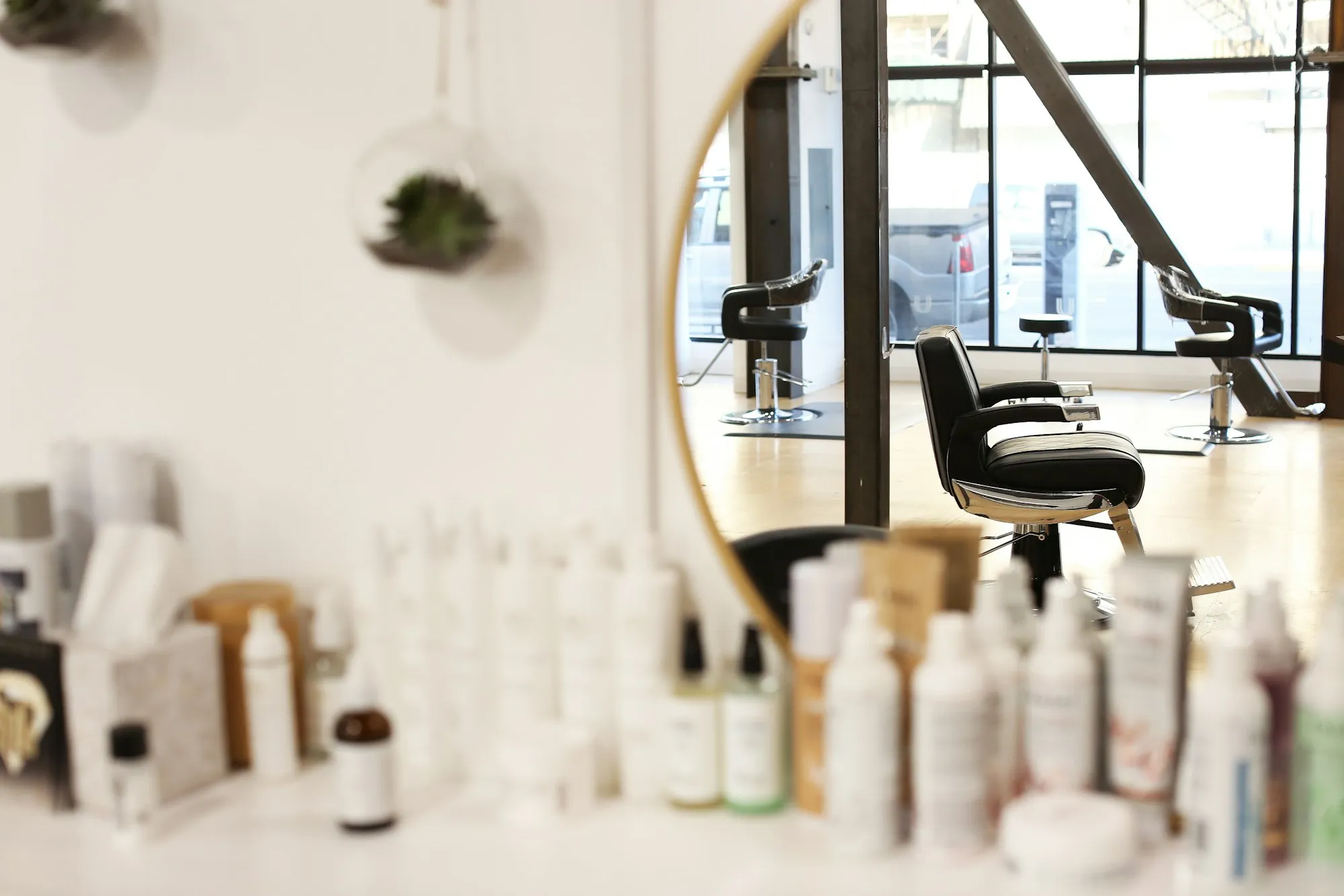 Professional products and a mirror in the salon