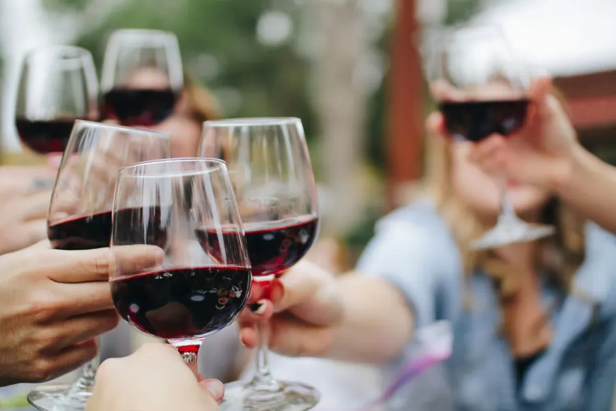 Glasses of red wine on the trattoria table